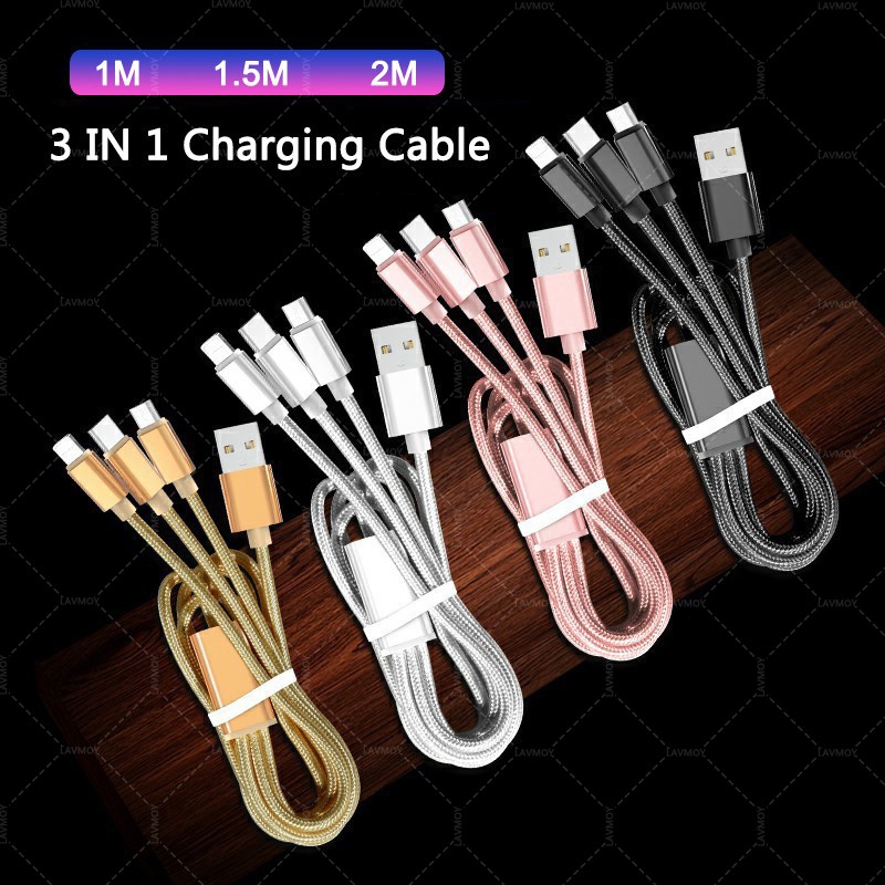 3 in 1 fast charging cord typec fast charger cable for Android iphone