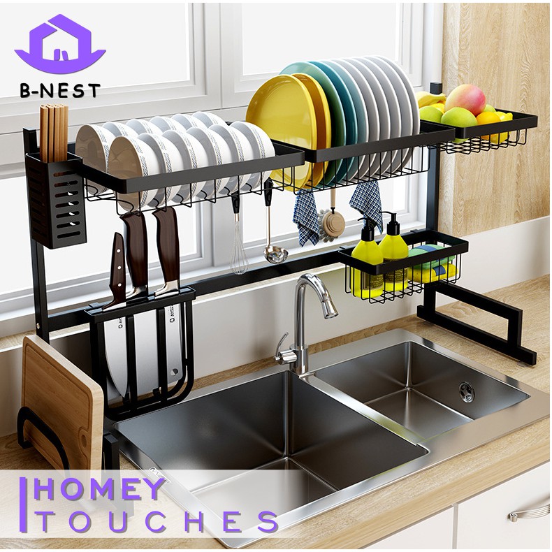 BNEST FULL SET 85cm/65ccm Dish Rack Sink Draining Shelf Kitchen