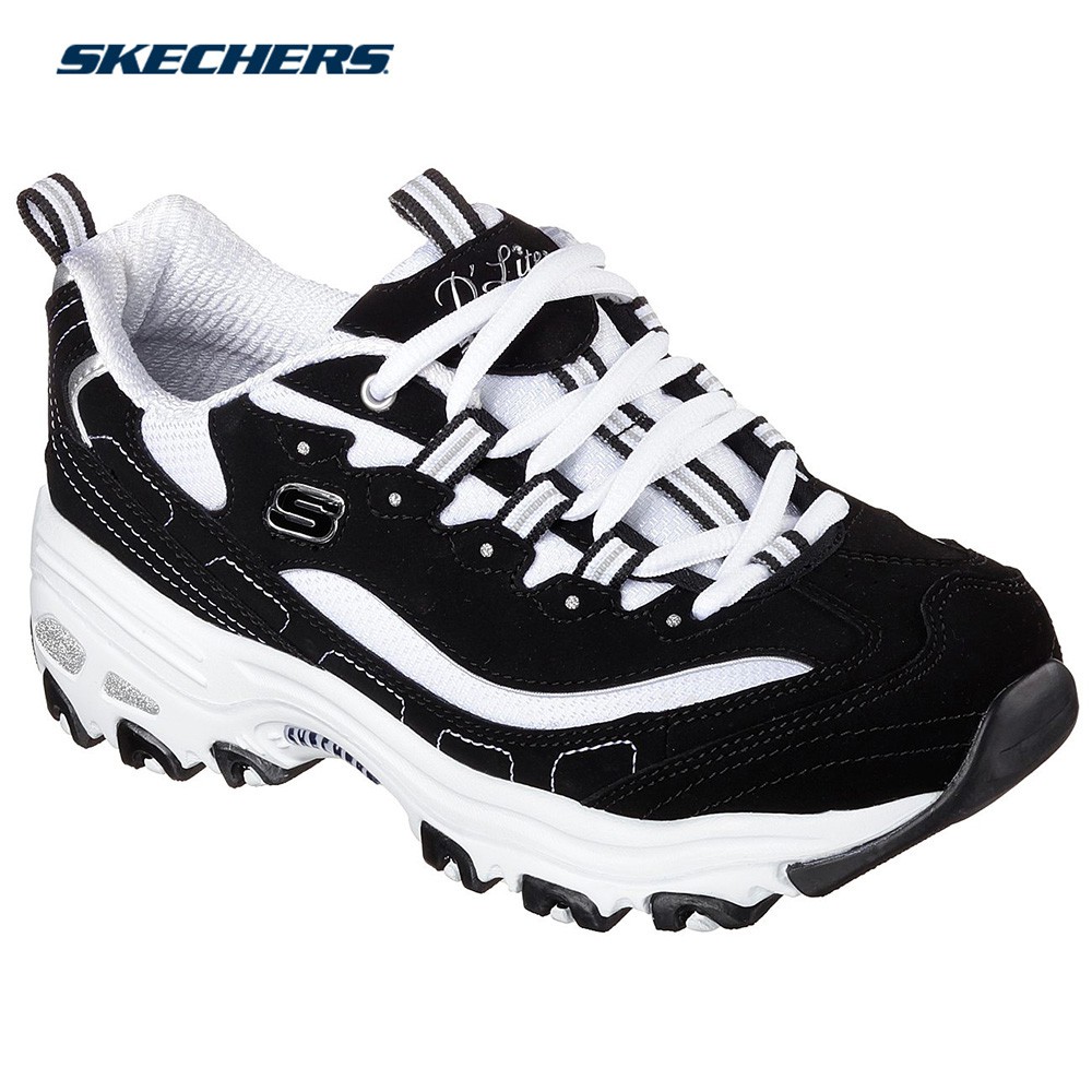 skechers black and white women
