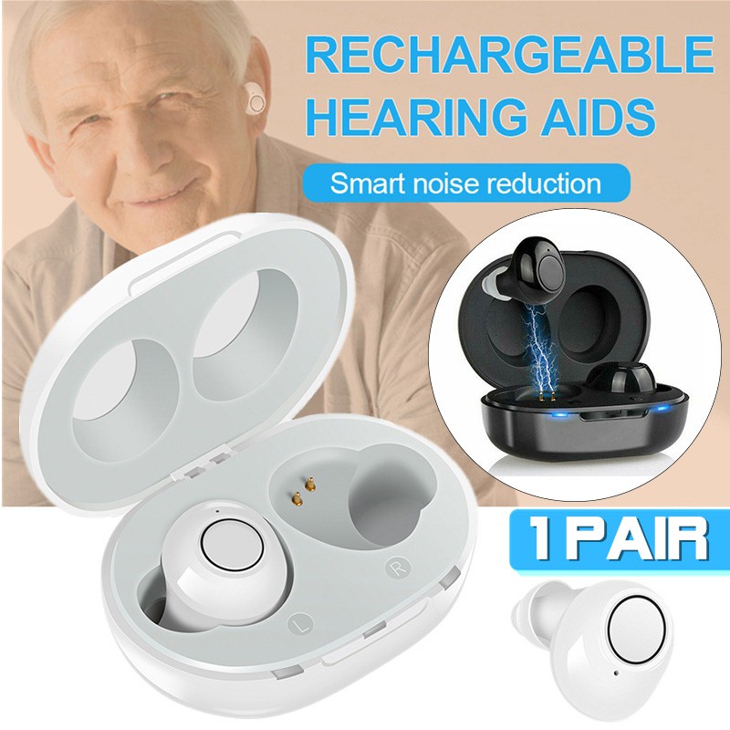 1 Pair Mini Rechargeable Hearing Aid Invisible Digital Audiphone CIC