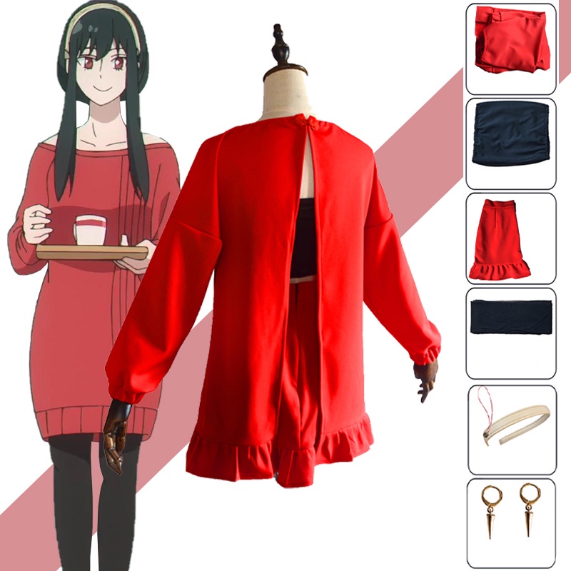 Anime Spy X Family Yor Forger Cosplay Costume Women Red Sweater ...