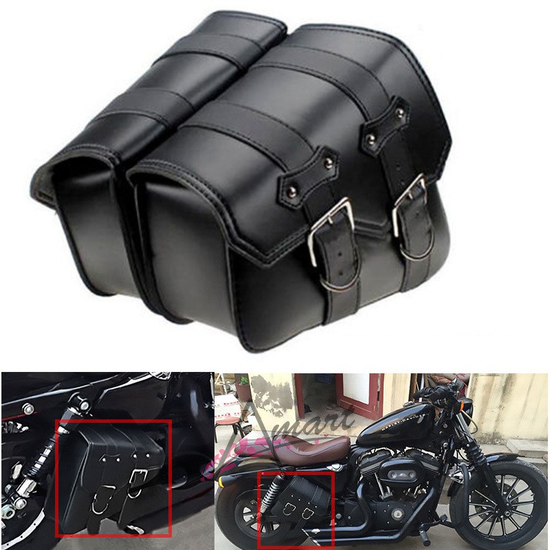 1 Pair Universal Motorcycle Leather Side Saddle Bags for Harley ...