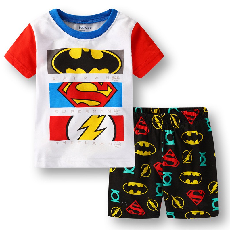 Kids Boys Girls Summer Cartoon Spiderman Batman T-Shirt Shorts Outfit Pyjama Set