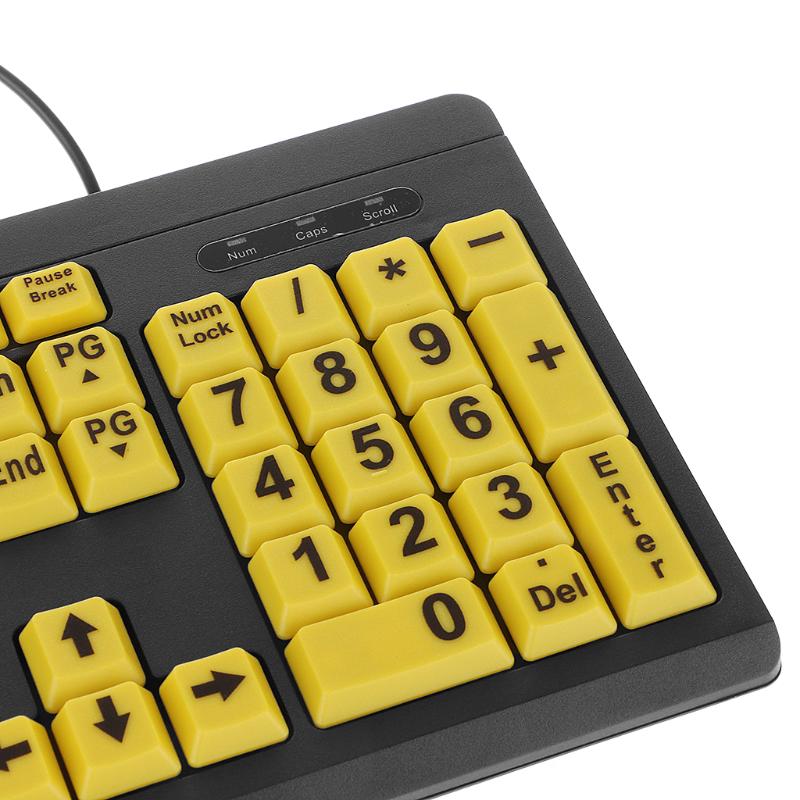 Big Black Letter Print Yellow Button USB Wired Keyboard For Elderly