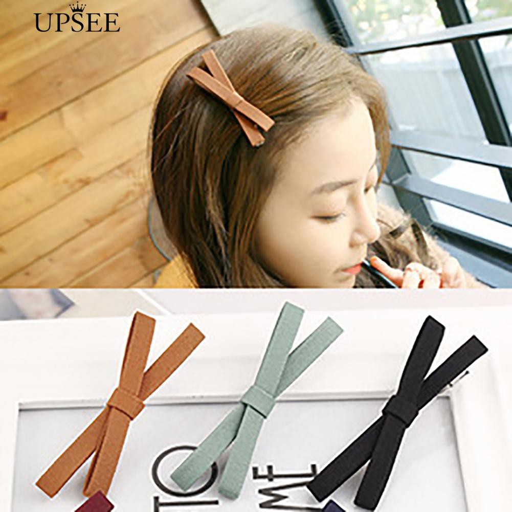 Cod Vintage Solid Color Cloth Bowknot Hair Clip Women Hair