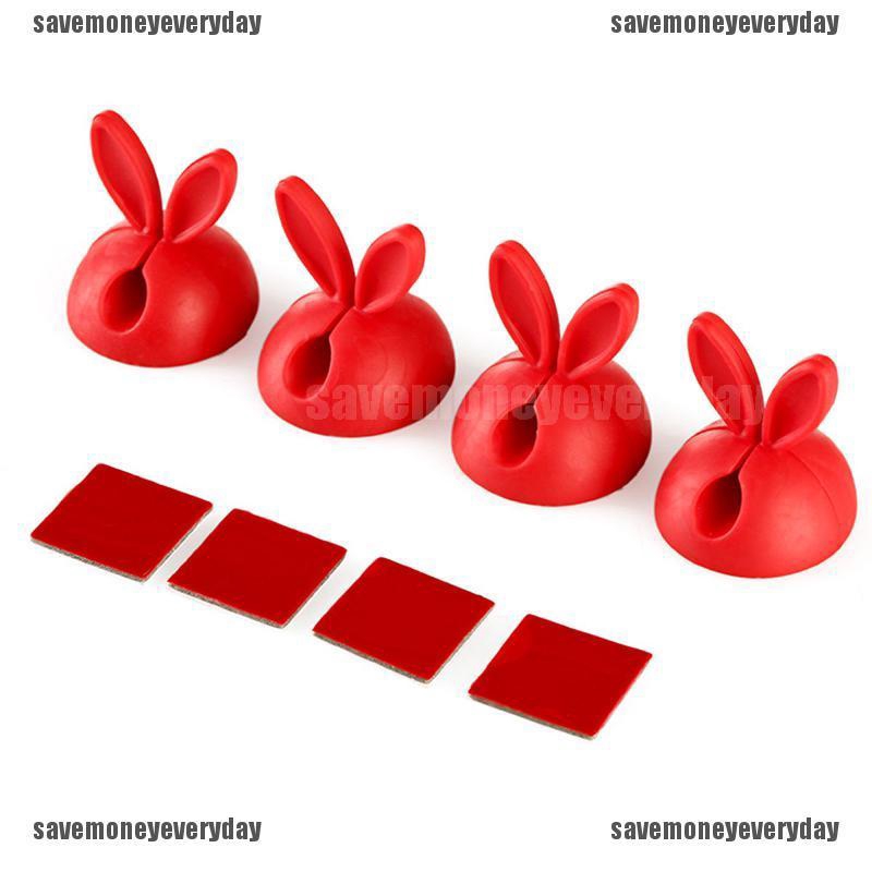 4pcs Set Cute Rabbit Usb Cable Cord Wire Holder W Ear Clip Desk