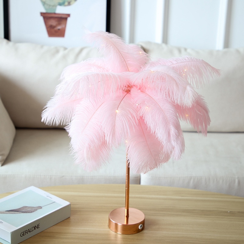 White/Pink Feather Table Lamp Shades Lampshade Bedside Desk Night Light Decor 