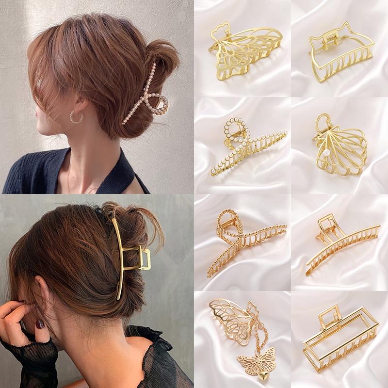 Golden Metal Hair Clamp Claw Korean Elegant Fashion Hair Accessories |  Shopee Philippines