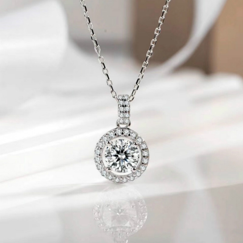 Missia Moissanite Sterling Silver Necklace With Walnut Jewelry Box