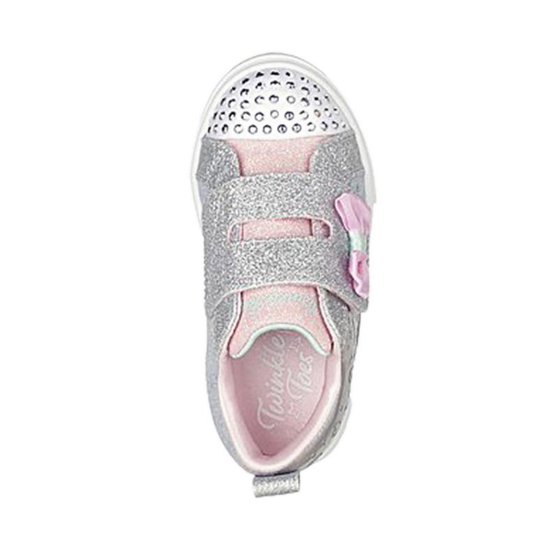 SKECHERS TWINKLE SPARKS GIRLS'S SNEAKERS - GRAY TEXTILE/SILVER TRIM