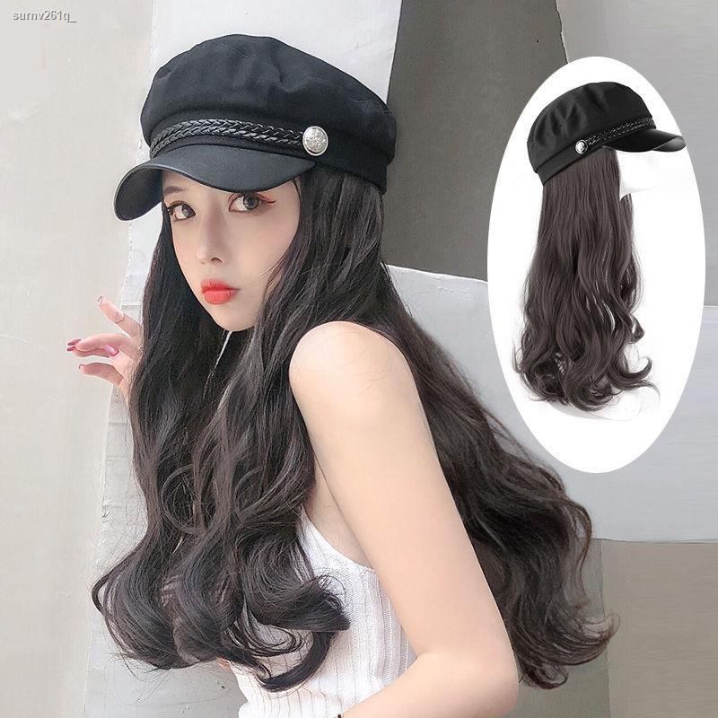 Net red hat hair band hair wig hat navy hat female spring and summer one  fashion long curly hair big | Shopee Philippines