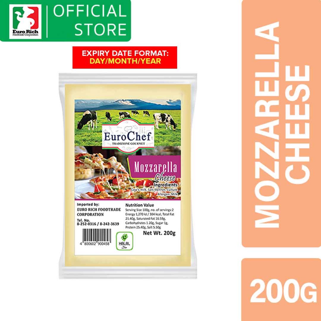 Euro Chef Mozzarella Cheese Block 200g (EXPIRY DATE: D/M/Y) | Shopee ...