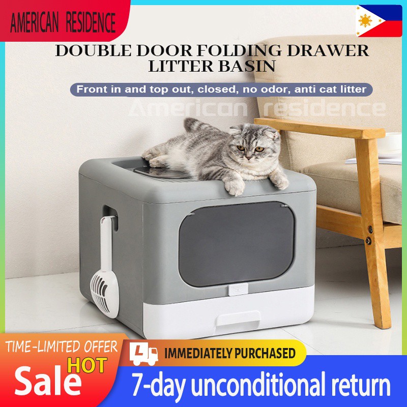 Foldable Cat Litter Box with Lid,Hooded Large Cat Litter Boxes with Top