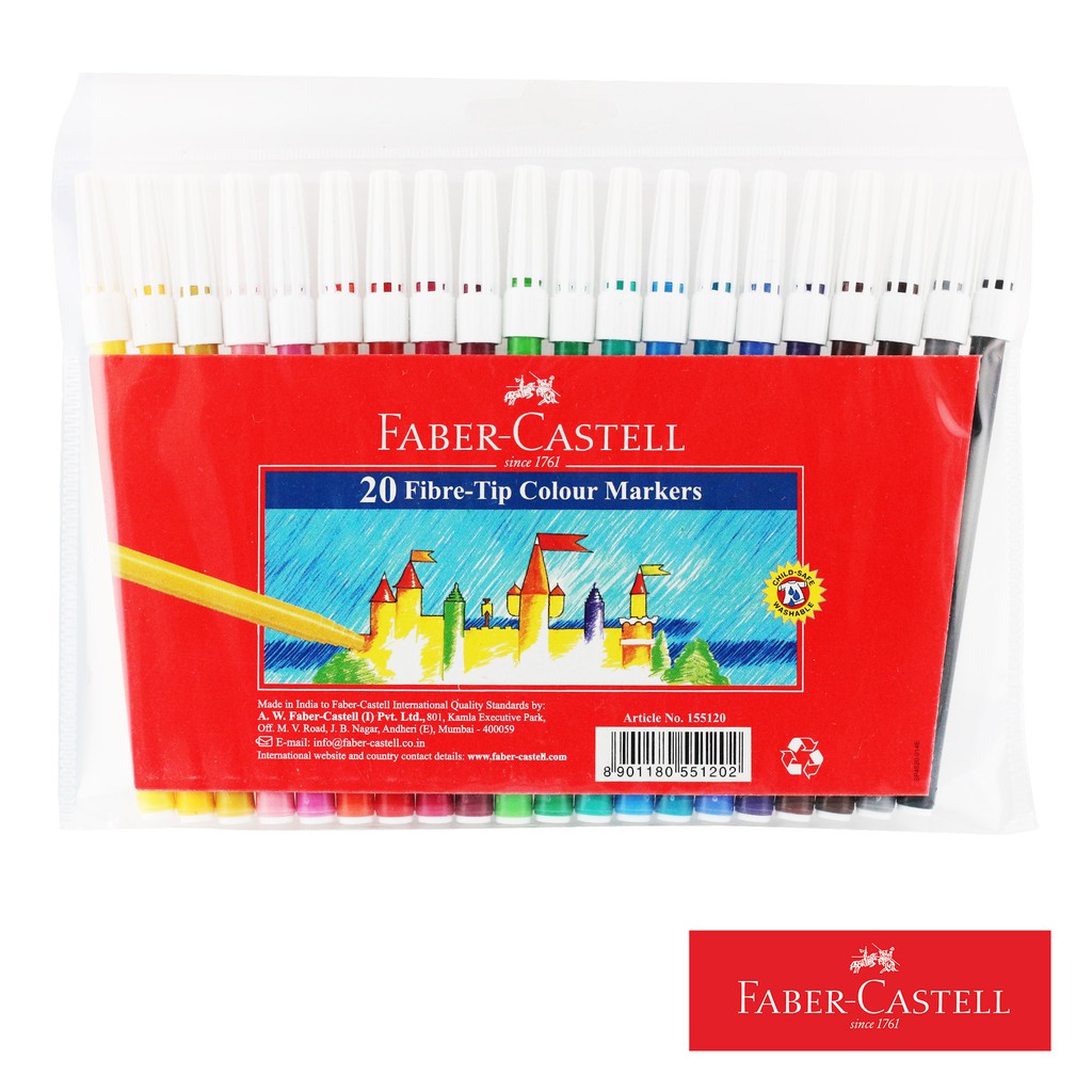 FaberCastell FiberTip Colour Markers 20 colors (White Cap) [12155120