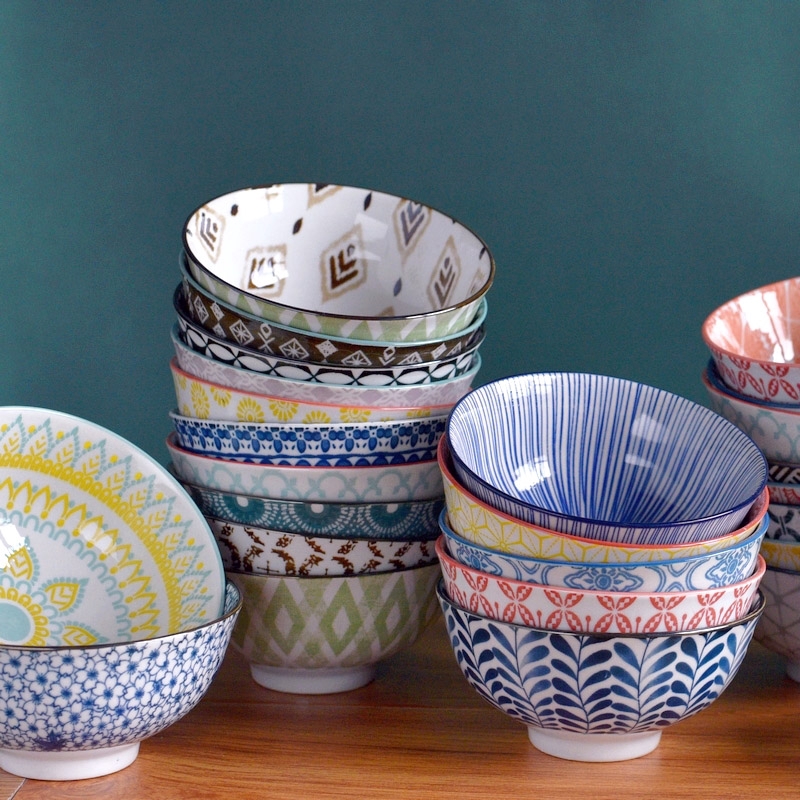 Japanese 4.5 inch Rice Bowl Underglaze Color Ceramic 4.7 Inch Household