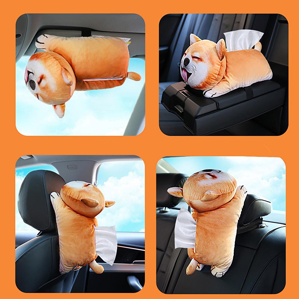3D Plush Cartoon Car Tissue Box Napkin Holder Auto Vehicle Seat Paper Box