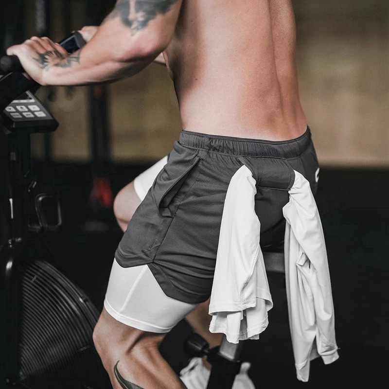 2 in 1 mens workout shorts