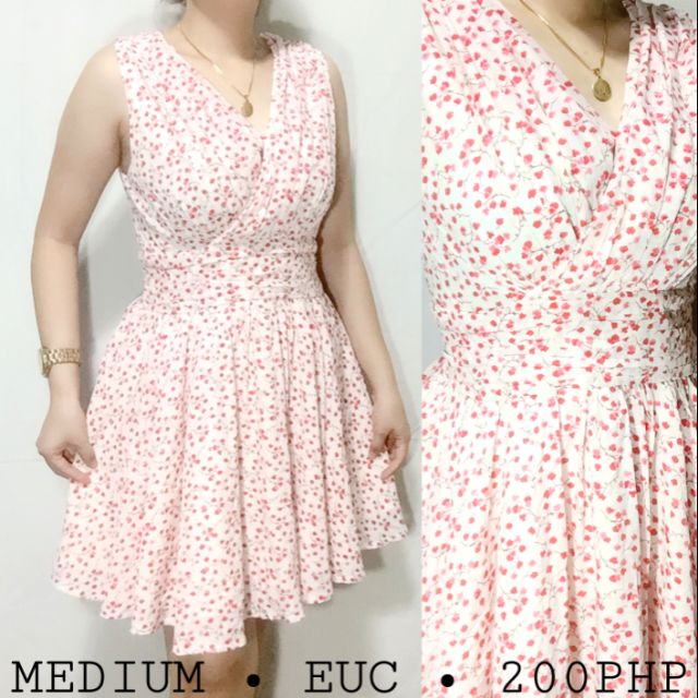 white and pink floral dress