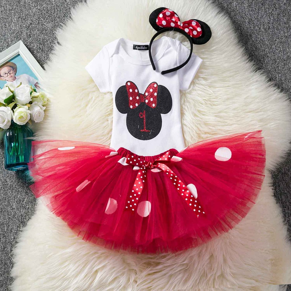 Mickey Fancy 1 2 Year Birthday Party Dress Minnie Dress Up Kids Costume Dots Tutu Baby Girls Clothin Shopee Philippines