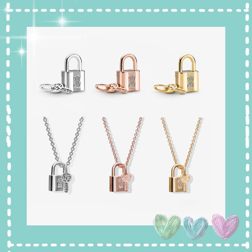 925 silver Padlock and Key Dangle Charm Curb Chain Necklace in Silver