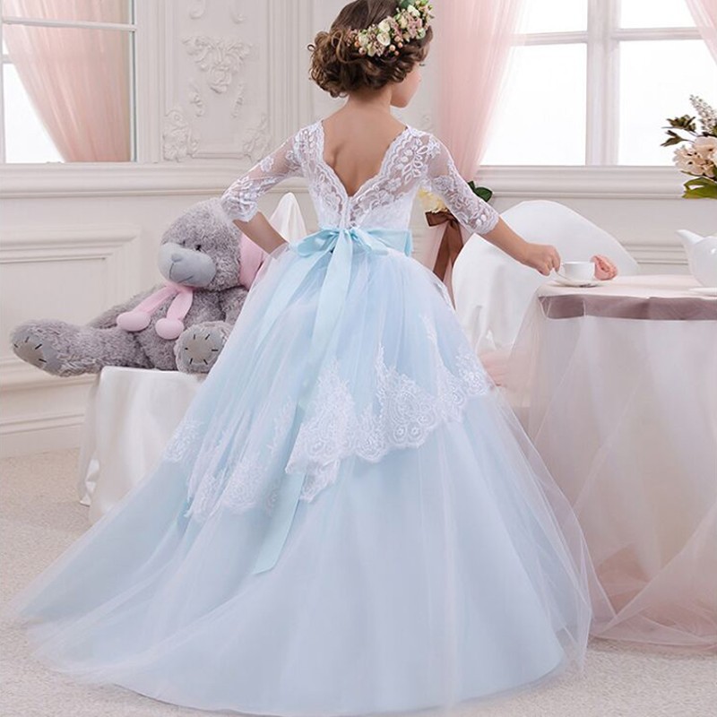 Nnjxd Flower Girl Dress Wedding Long Tulle Princess Lace Ball Gown