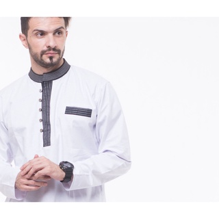 PRIA PUTIH Latahzan White Koko Shirt Men Buttoned Long Sleeve Cotton Material Premium Prayer Clothing Eid #7