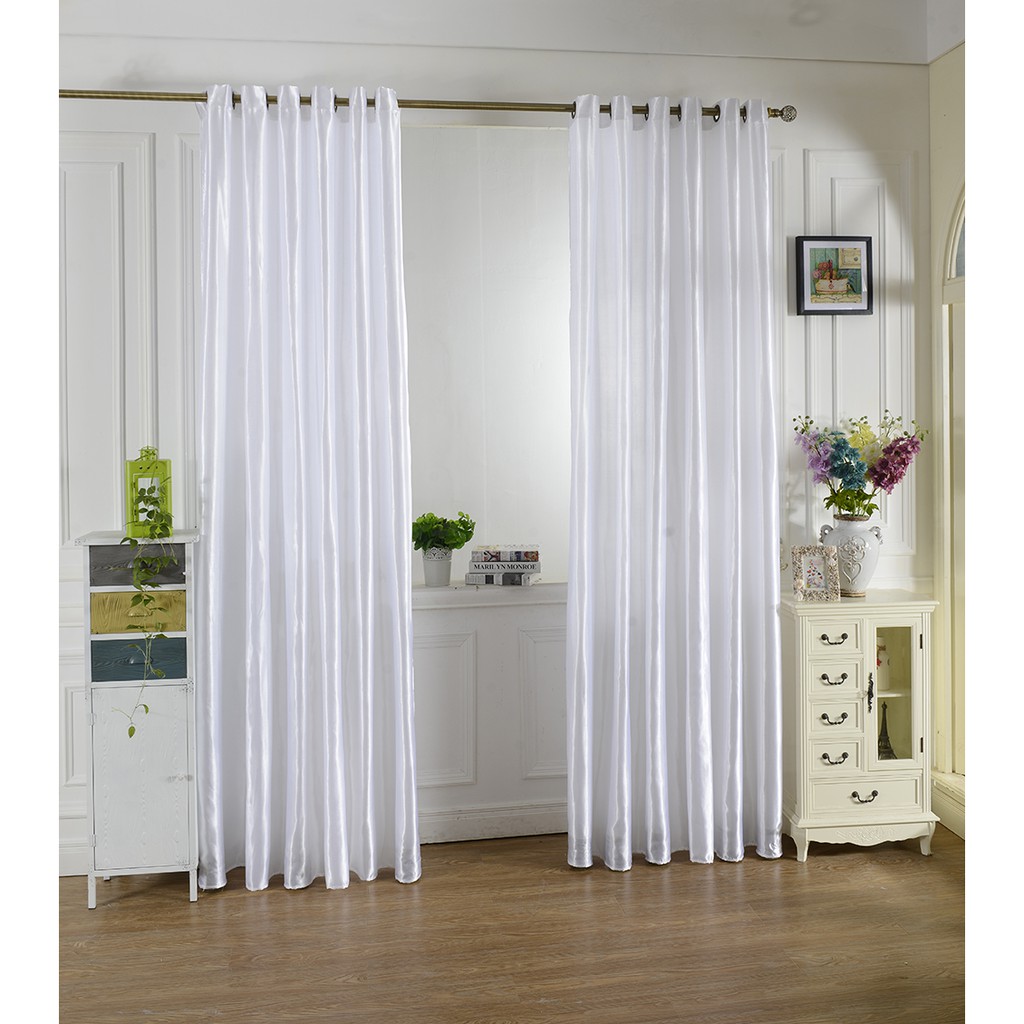 Smooth Satin Window Curtains Blackout Shade Eyelet Curtains 100x250cm ...