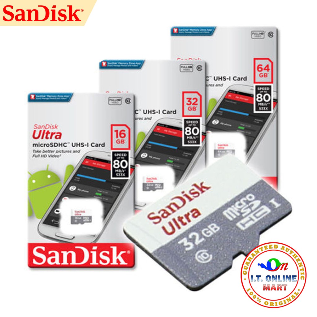 Sandisk Ultra Micro Sd Card 16gb 32gb 64gb Class 10 80mb Shopee Philippines