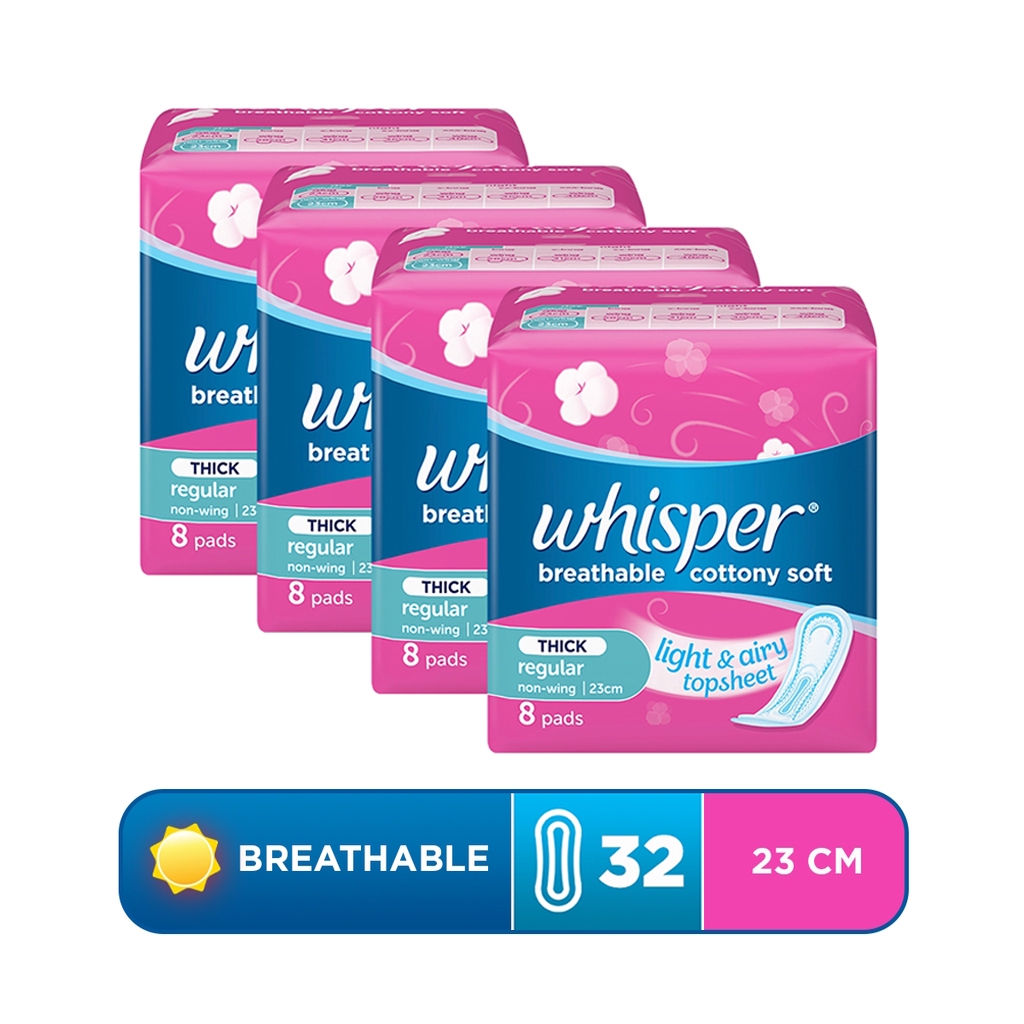 Whisper Breathable Cotton Regular Flow (23 cm) Nonwings 32 Sanitary Pads Shopee Philippines