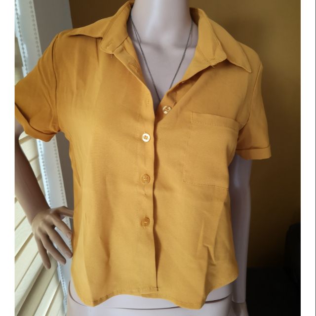 mustard yellow dress shirt short sleeve