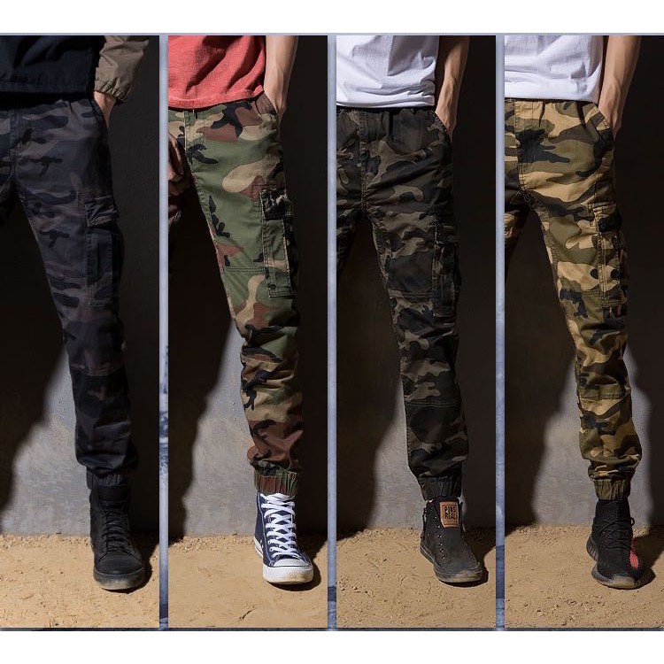 <brand new>◈Camouflage 6 Pocket Men Sweats Sports Fitness Men Pants Joggers Slim Fit Cargo Pants fo