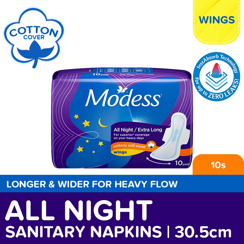Modess All Night Extra Long with Wings Sanitary Napkin 10s Heavy Flow