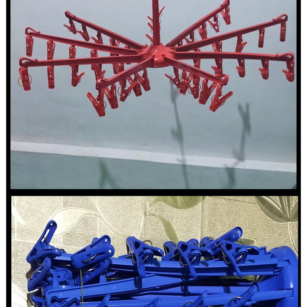 Laundry Colored Plastic Large Umbrella Hanger with 27 Clips 36 Clips