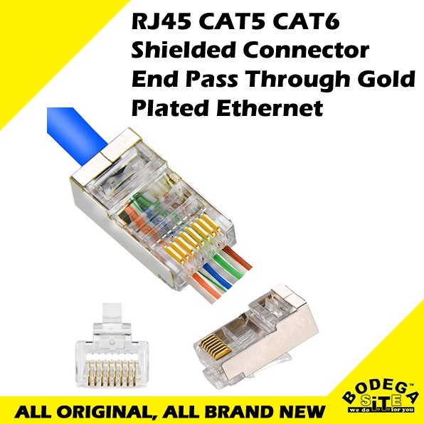 RJ45 CAT5 CAT6 Shielded Connector End Pass Through Gold Plated Ethernet ...