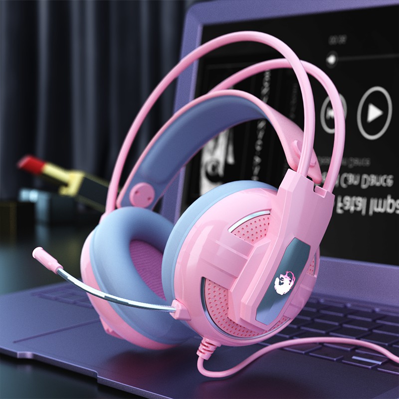 Cute Gaming Headsets Pink Headphones with Mic and Noise cancellation