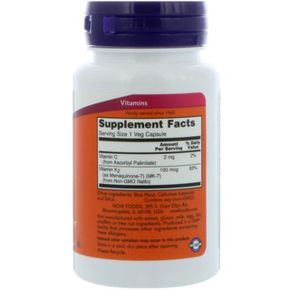 Now Foods, MK-7, Vitamin K-2, 100 mcg 60 Veg Caps #3