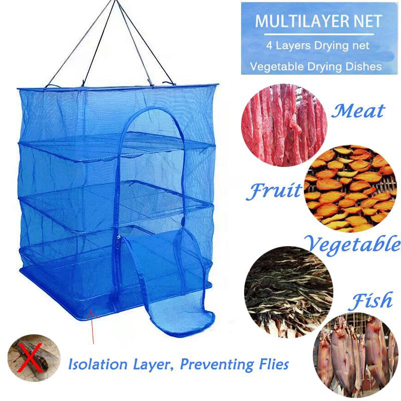 JOYOOO 4 Layers Drying Net Durable Drying Rack Folding Hanging Vegetable Fish Dishes Dryer Net Dry Rack PE Hanger 40 * 40 * 65 cm 