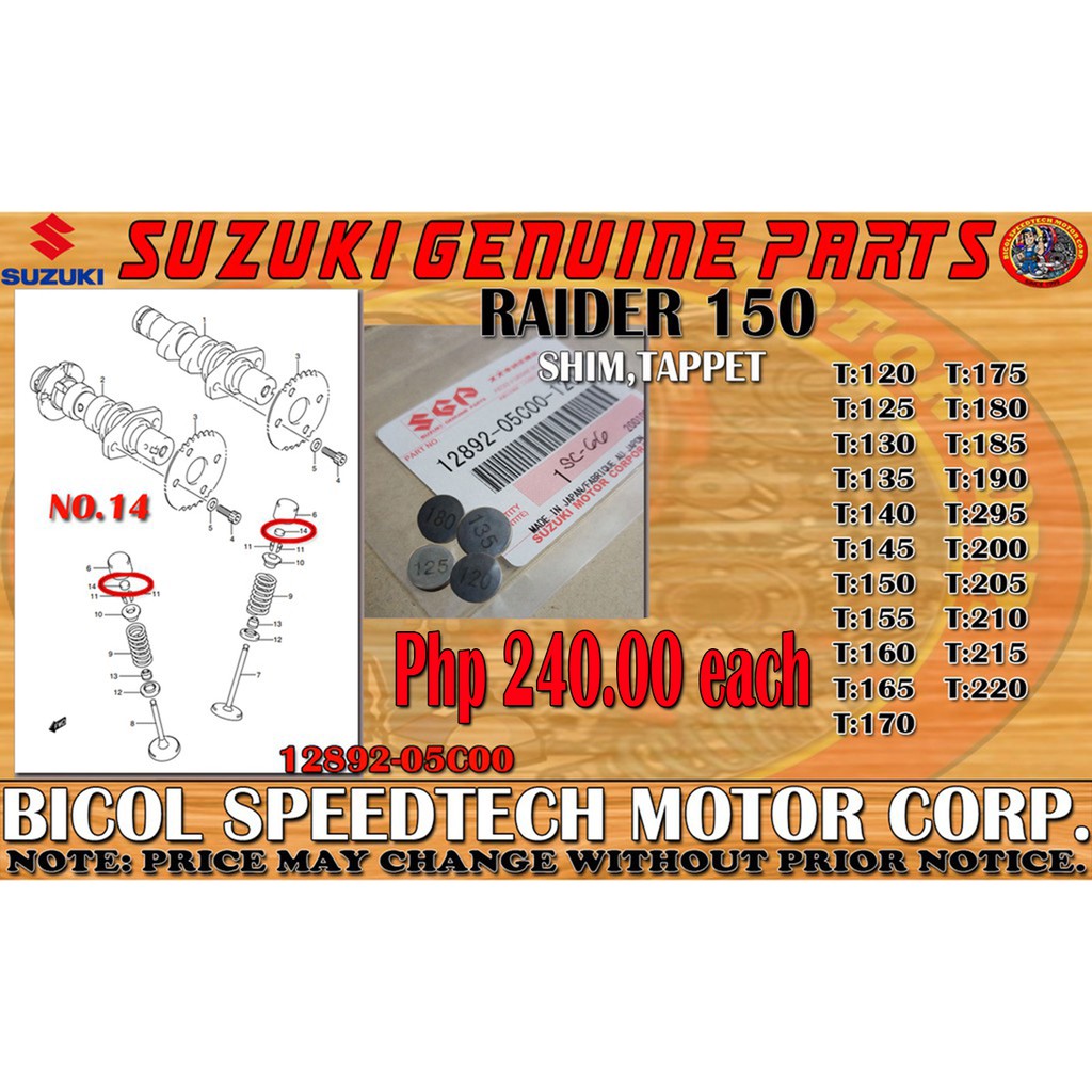 valve shim raider 150