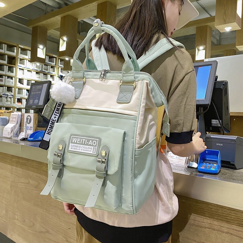 Fashion Women's Backpack Contrast Color Trend Nylon School Bag For Girls Soft Handle Student bag