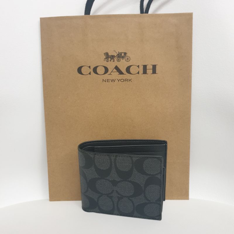 Coach ID Wallet In Signature Canvas Charcoal and Black Color | Shopee ...