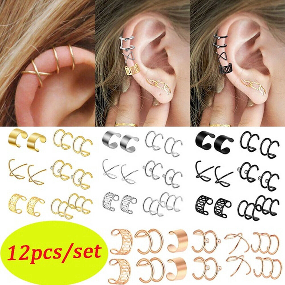 Fashion Metal No Piercing Jewelry Set Ear Clip Tragus Cuff Wrap Earrings Cartilage Hoop Women Shopee Philippines