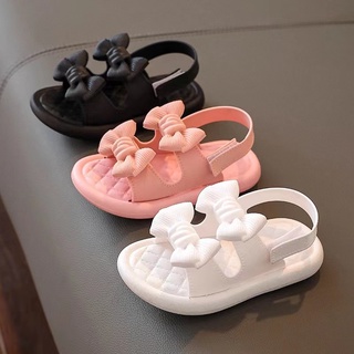 【HHS】 Girls Sandals for kids girls soft sole shoes Princess peep toe Beach Shoe rubber bow sandals
