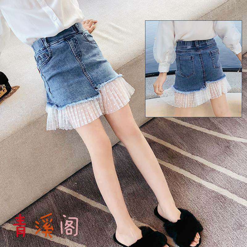 girls red denim skirt