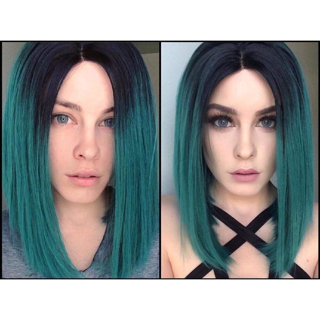 35cm Fashion Halloween Cosplay Synthetic Ombre Green Wig Straight Bob Hair  Great | Shopee Philippines