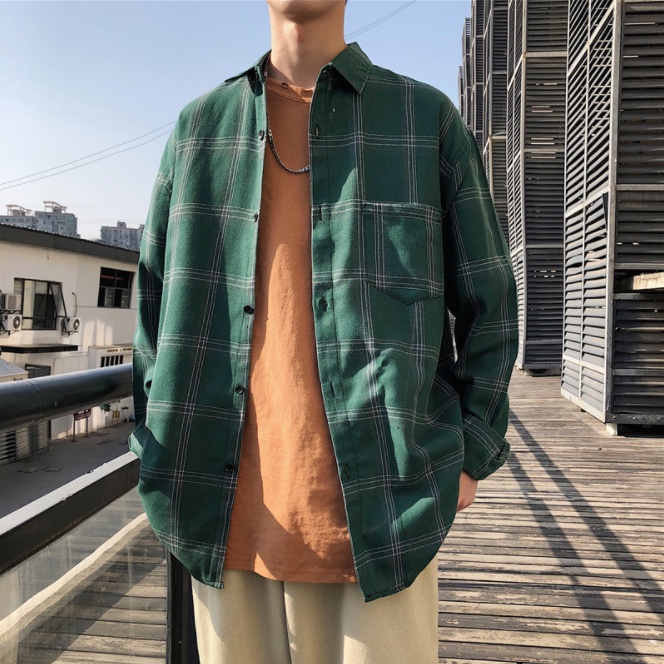 Plaid shirt men's long-sleeve tide card teen Korean version of Hong ...