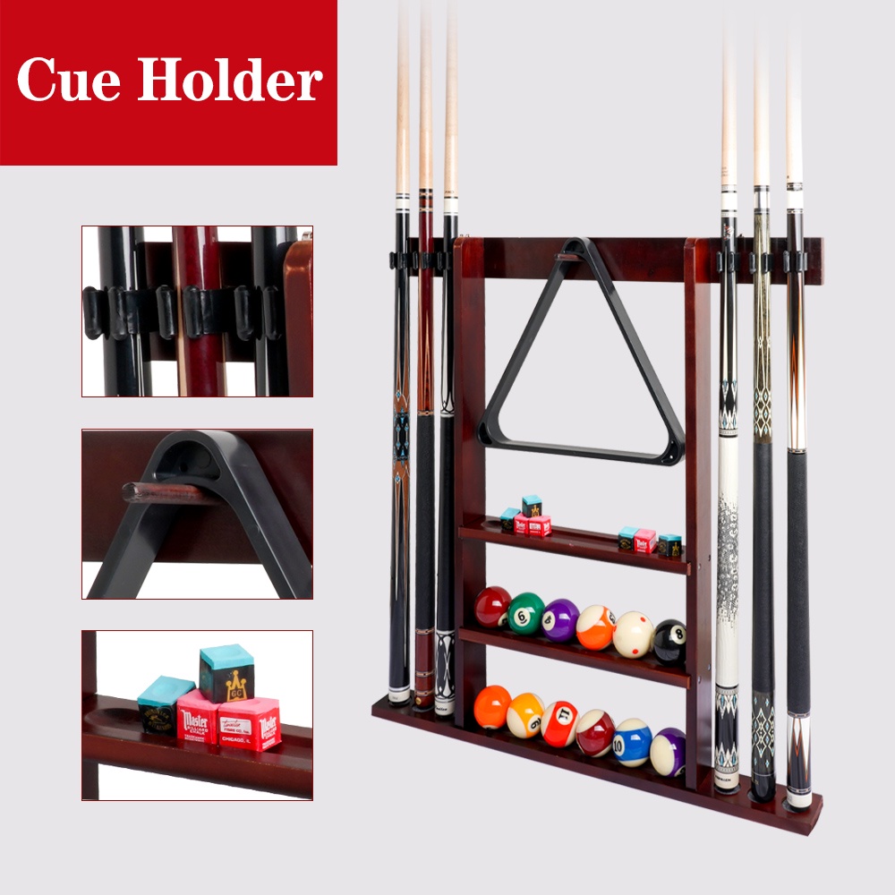 6 Holes Billiard Cue Bracket Durable Pool Cue Rack Stick Display Solid