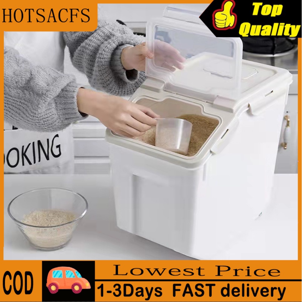 10kg YxFlower 2Pcs Rice Storage Container Grain Rice Sealed Box with Measuring Cup 12L 