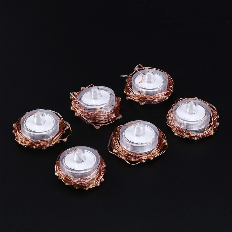 6pcs Waterproof Fairy String Lights 2m Submersible Tea Light 20