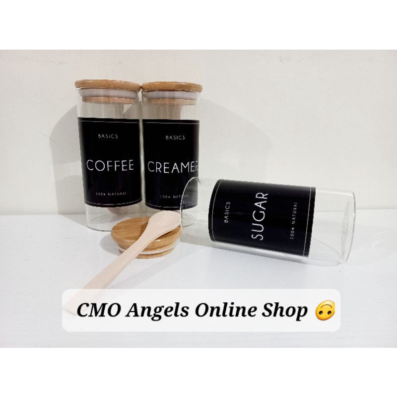 1PC. 497ml Glass Jar Canisters w/ Wooden Bamboo Lid & wooden spoon (w