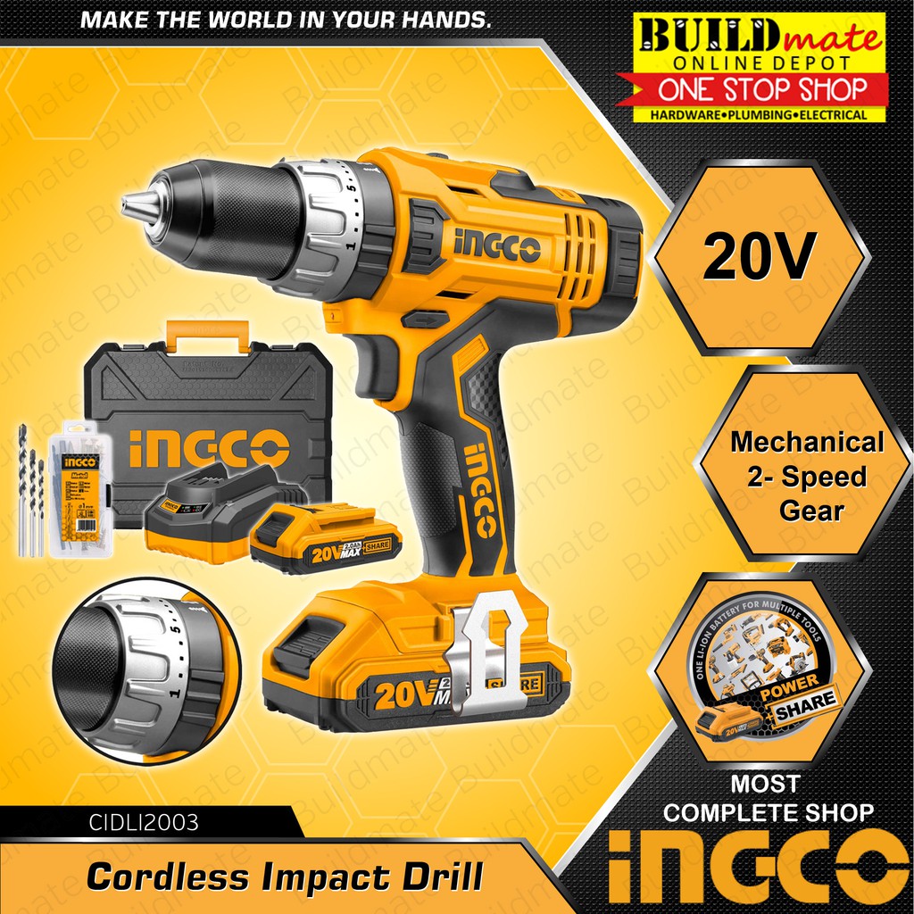 INGCO Cordless Impact Drill LithiumIon 20V CIDLI2003 POWERSHARE